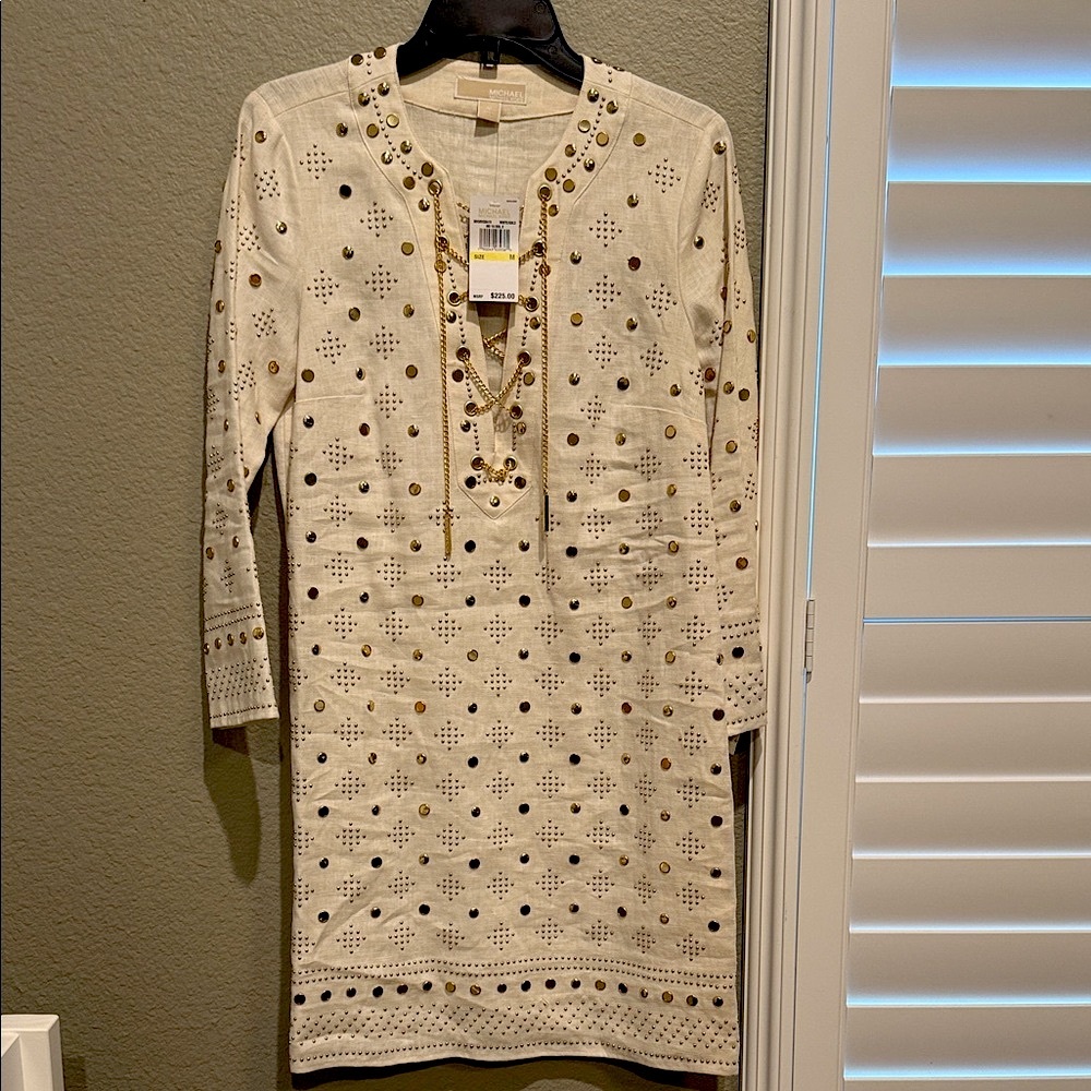 Michael Kors Cream and Gold Chain Detail Dress